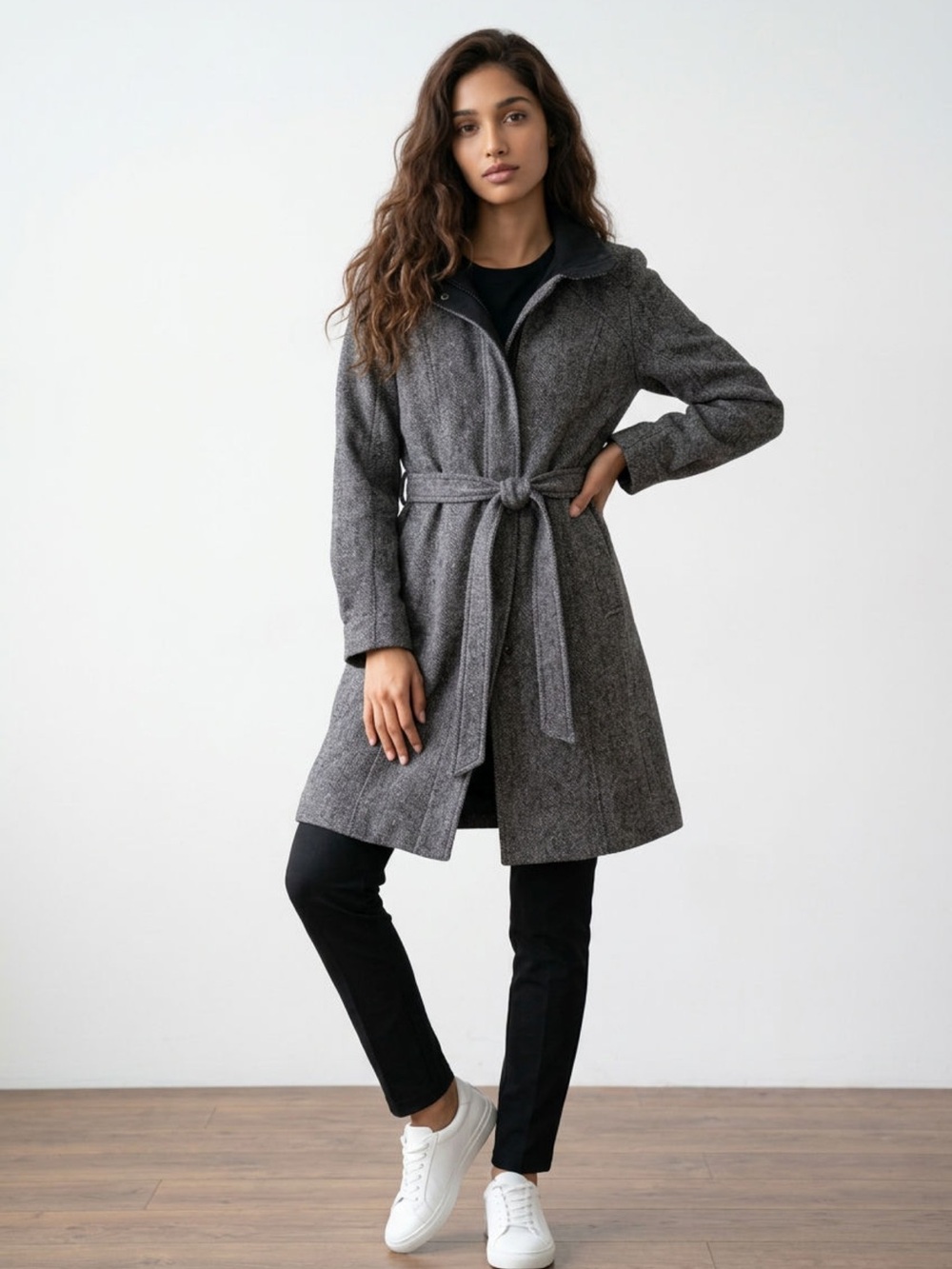 Lululemon Gray Wool Blend Belted Wrap Trench Coat Jacket - Size 8